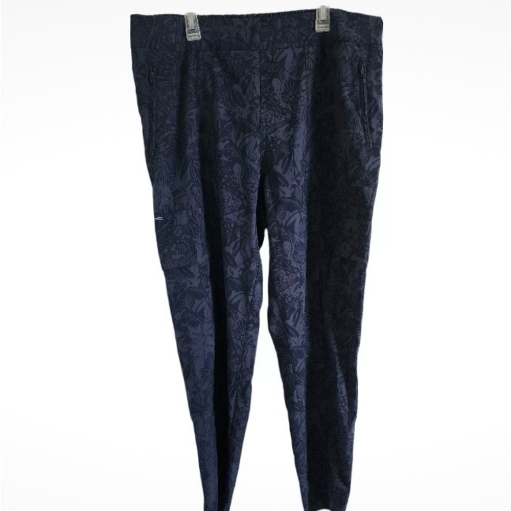 BASS WOMENS SZ L TROPICAL PRINT CARGO STRETCH CARGO PANTS Blue Tropics Design